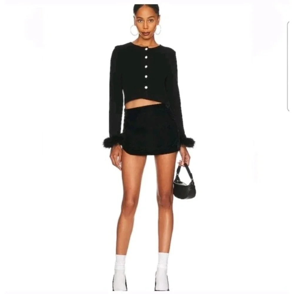 NWT Free People Black‎ Velvet Annalise Mini Skirt Size 6